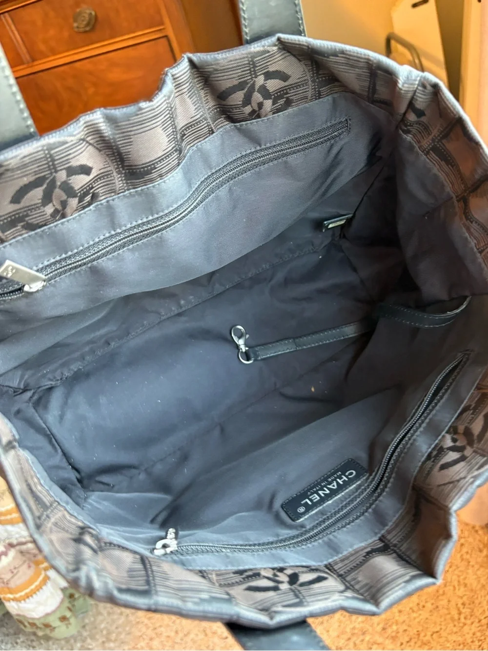 Chanel Travel Line Tote SM with Jacquard logo pattern In charcoalblack